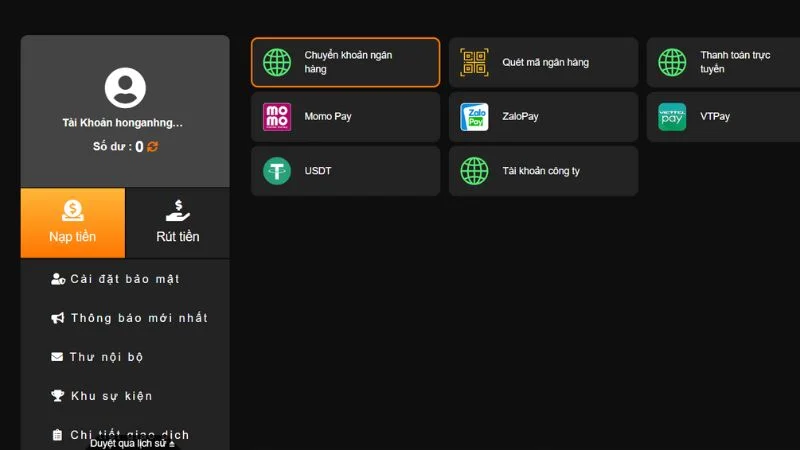 Cách thực hiện các phương thức nạp tiền 88VN